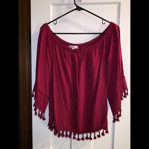 Flowy off the shoulder burgundy top